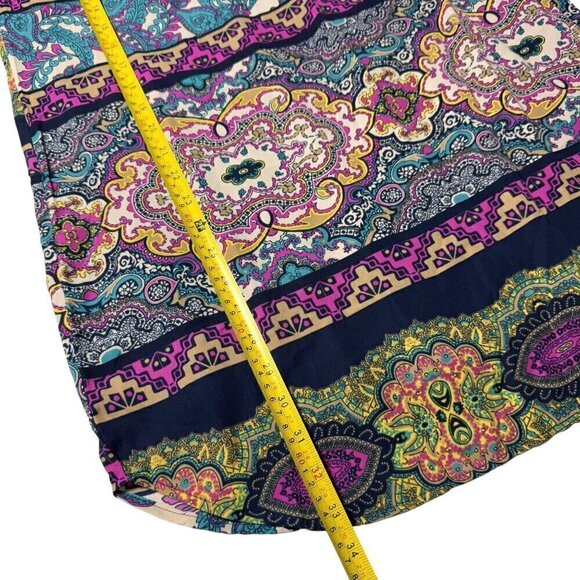 NWT Boho Printed Mini Dress Sz.L Shift Multi Embroidered 70s  Festival - Picture 6 of 11